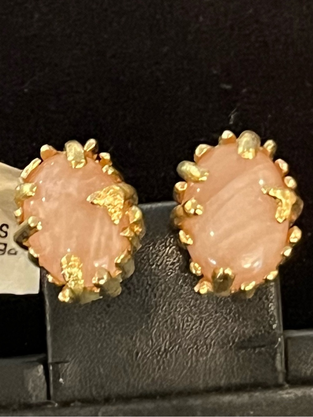 St John vintage pink marble-like stone  and gold clip-on earrings